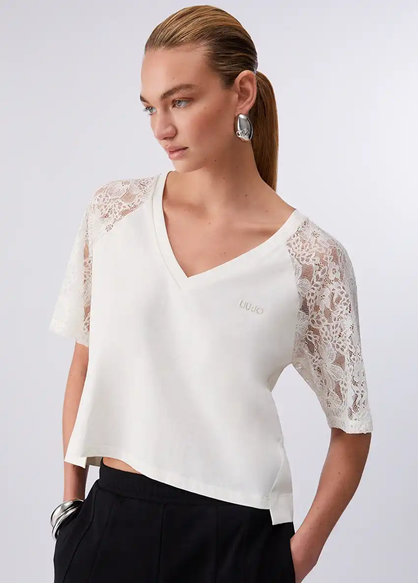 Beyaz Kısa Kollu Moda Tişört