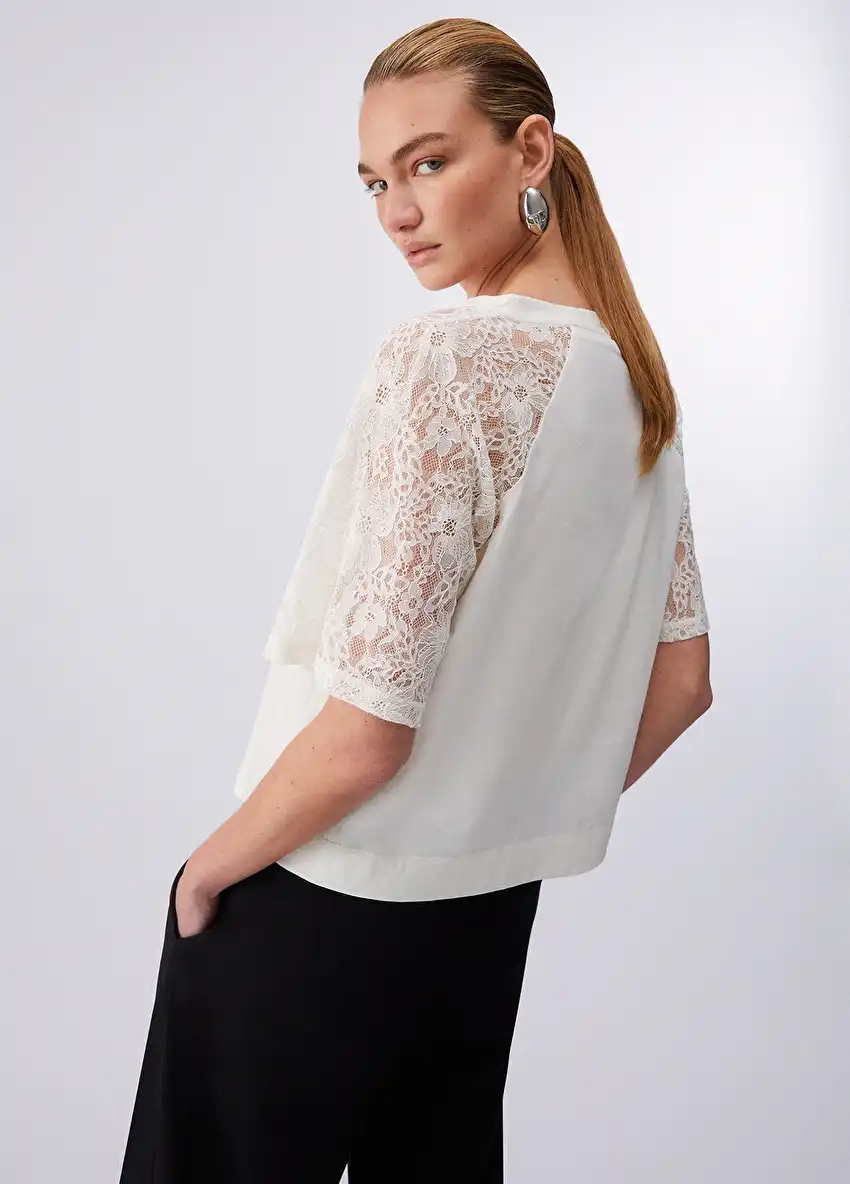 Beyaz Kısa Kollu Moda Tişört