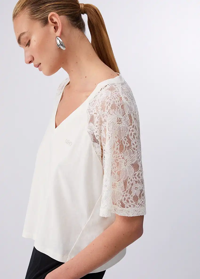 Beyaz Kısa Kollu Moda Tişört