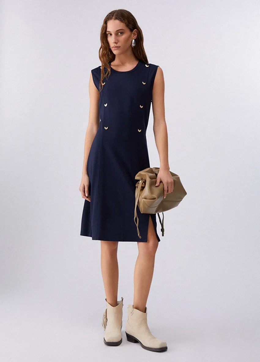 Lacivert Jersey Birleşik Elbise