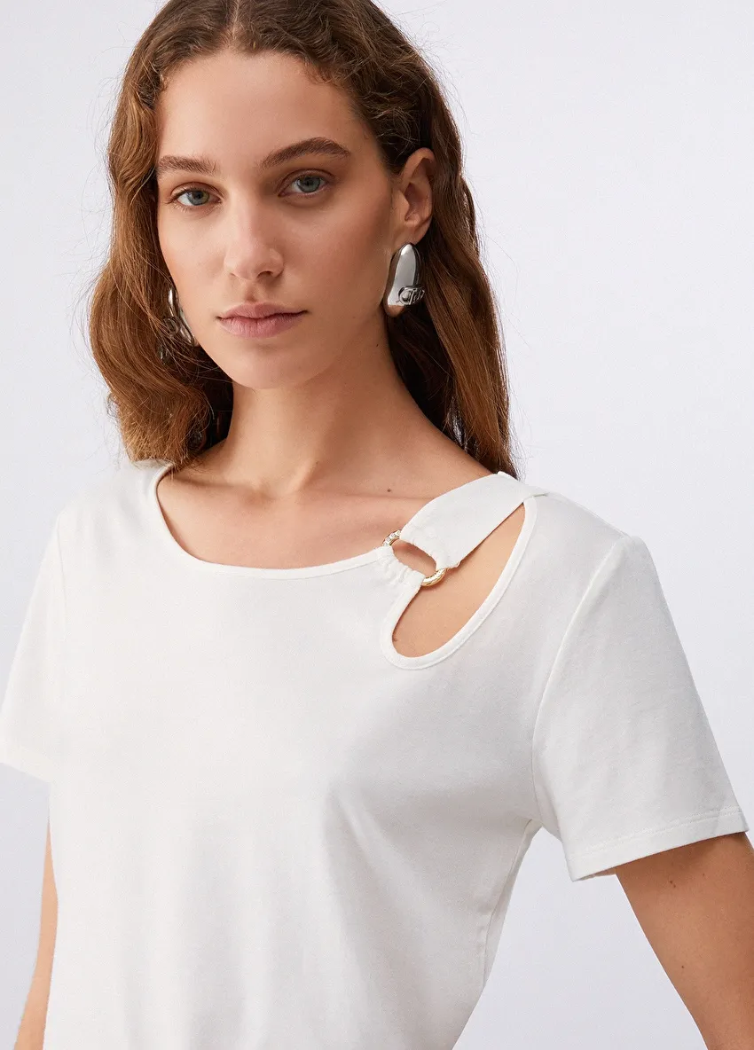 Beyaz Kısa Kollu Moda Tişört