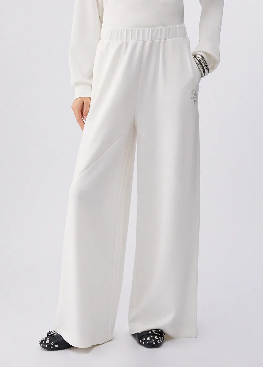 Beyaz Jersey Uzun Pantolon