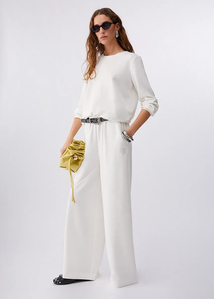 Beyaz Jersey Uzun Pantolon