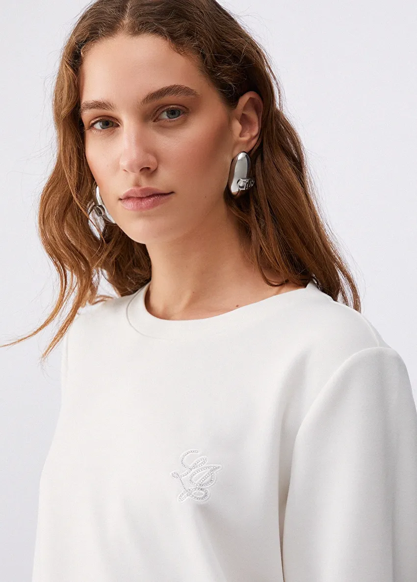 Beyaz Logolu Scuba Sweatshirt