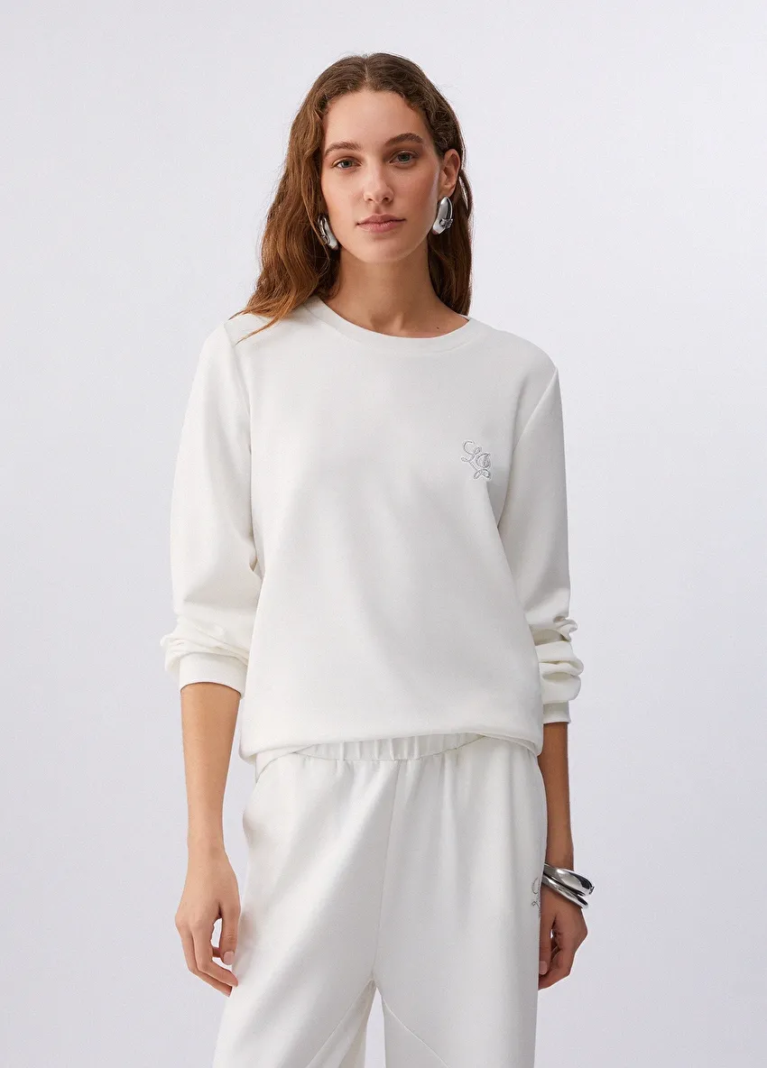 Beyaz Logolu Scuba Sweatshirt