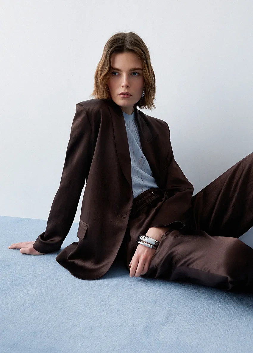 Kahverengi Kemerli Blazer