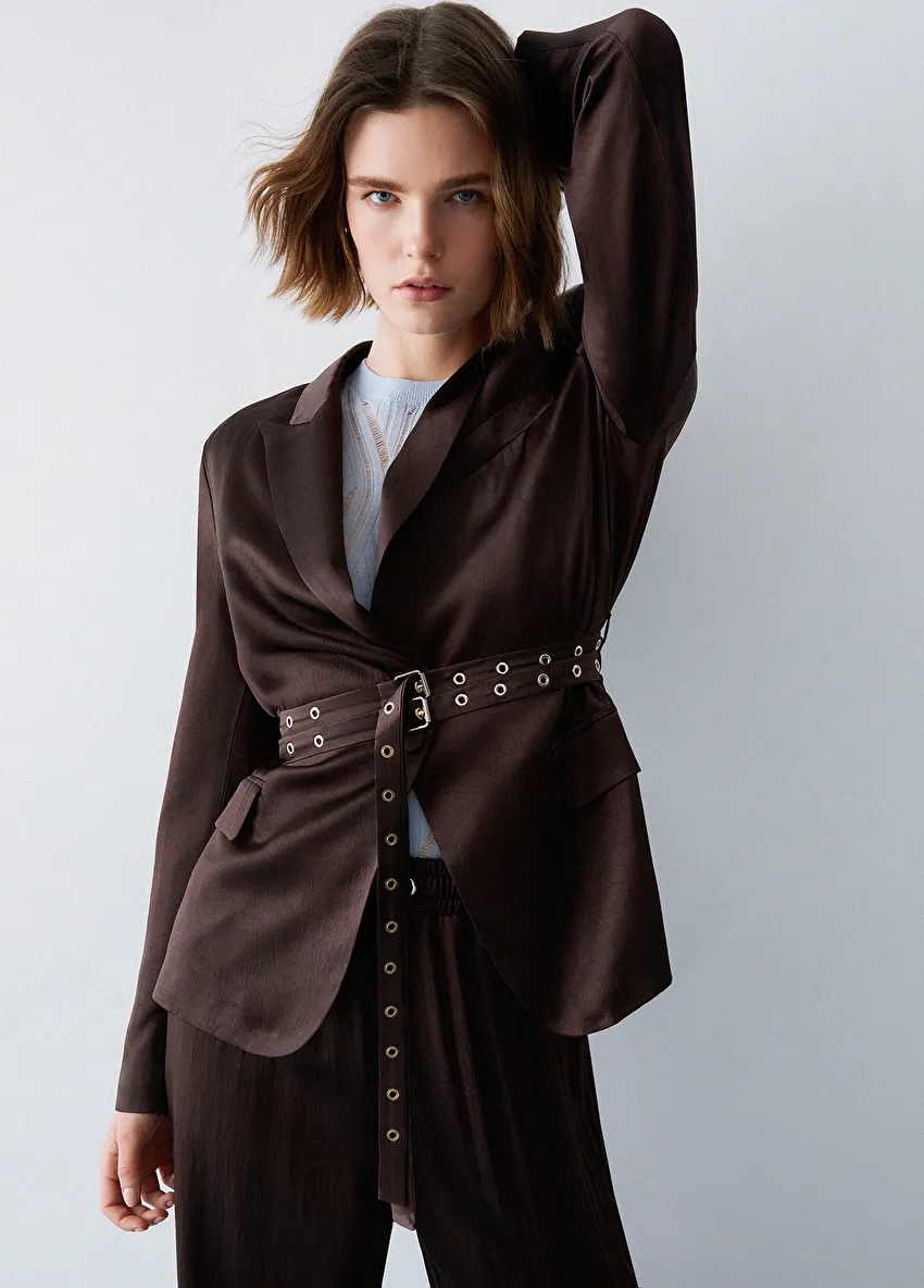 Kahverengi Kemerli Blazer
