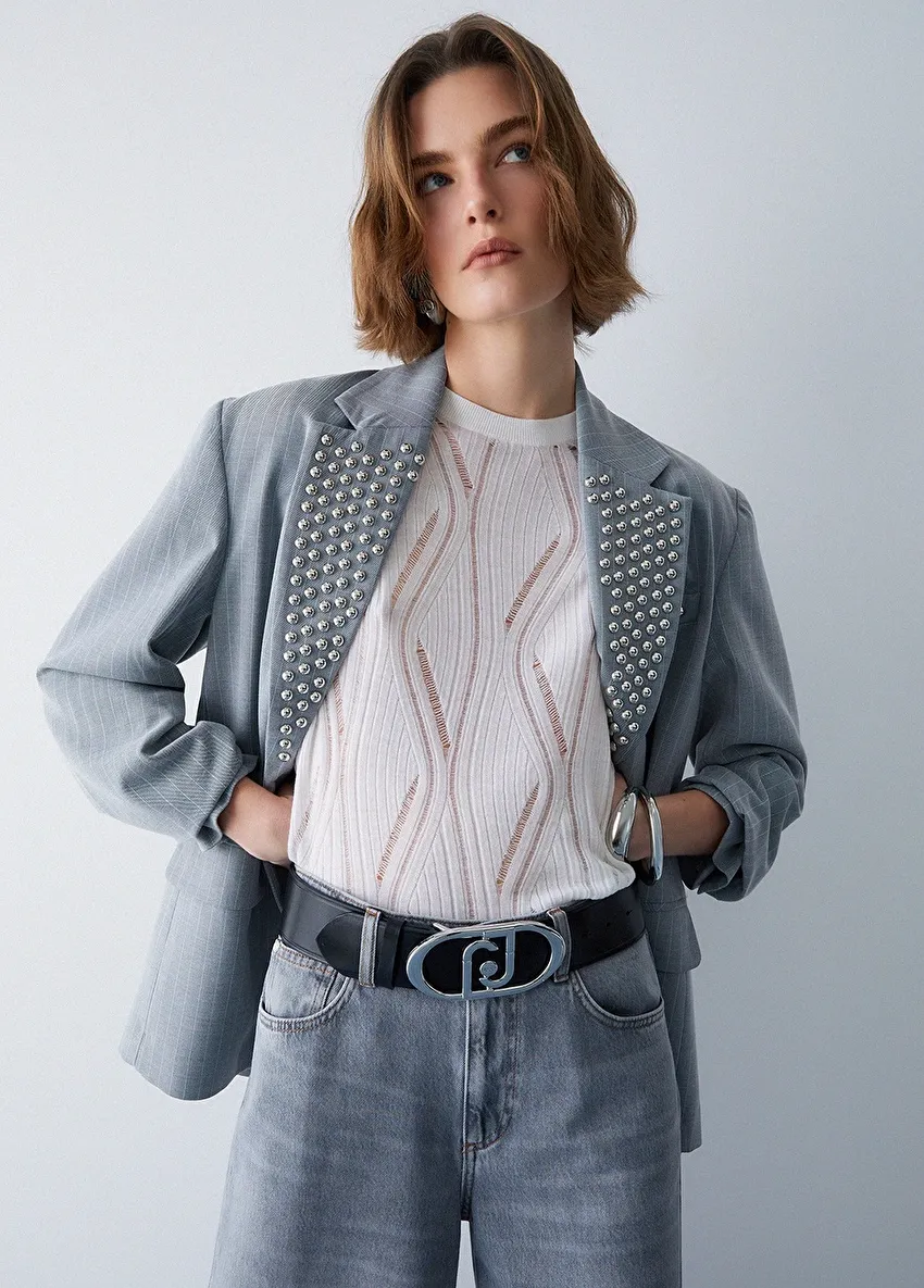 Siyah Logo Tokalı Deri 5.5 Cm Kemer