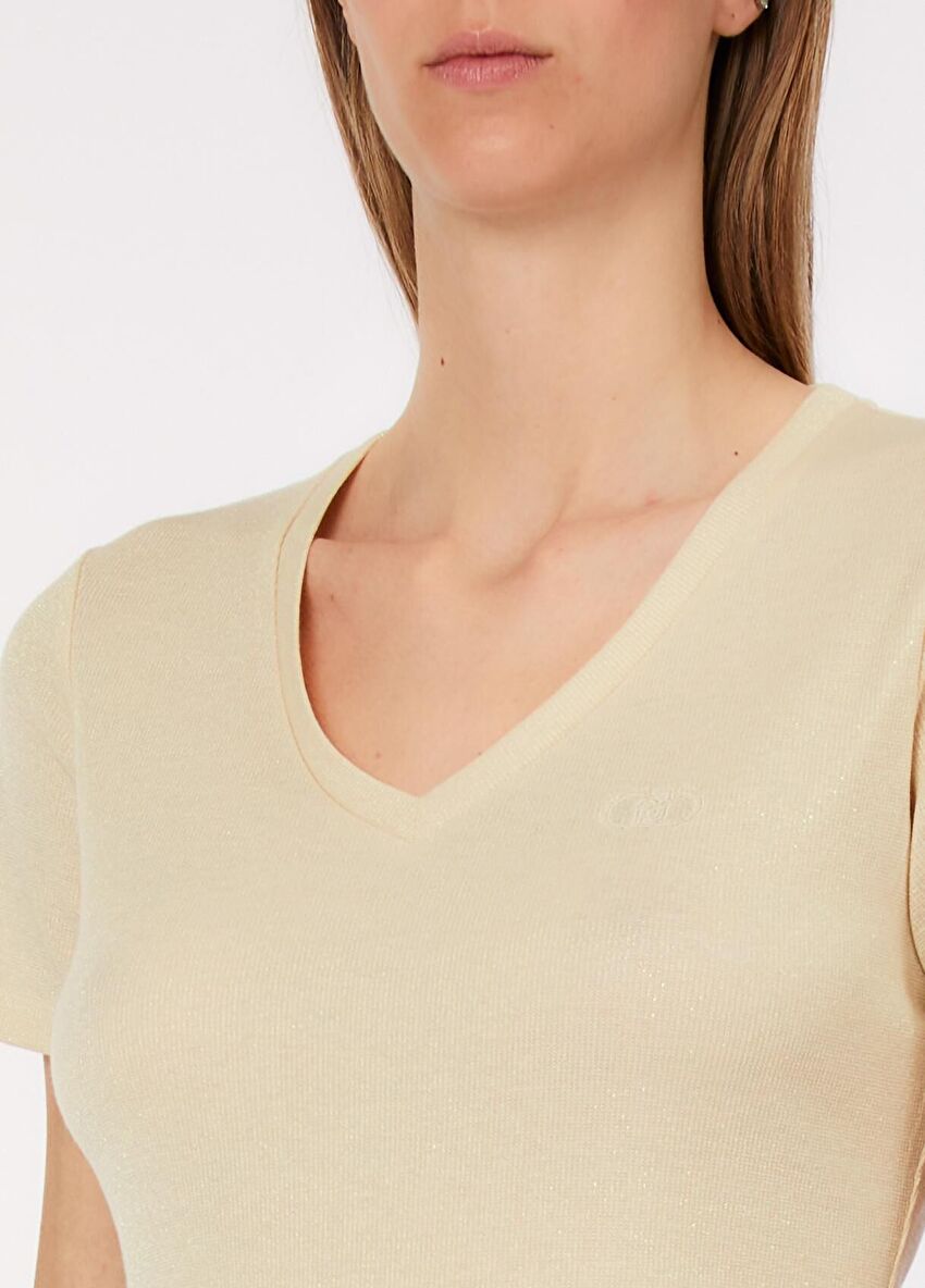 Açık Sarı Kısa Kollu Moda Tişört