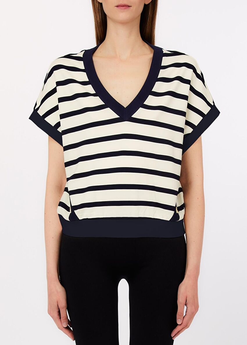 Beyaz / Mavi Kısa Kollu Felpa