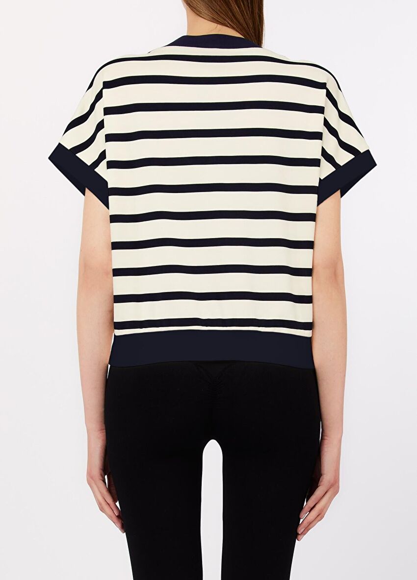 Beyaz / Mavi Kısa Kollu Felpa