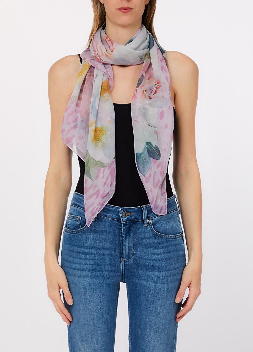Açık Pembe Peony Animalier Fular