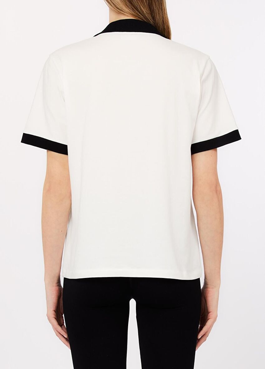 Beyaz / Siyah Kısa Kollu Moda Tişört