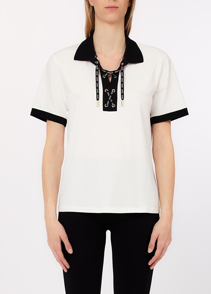 Beyaz / Siyah Kısa Kollu Moda Tişört