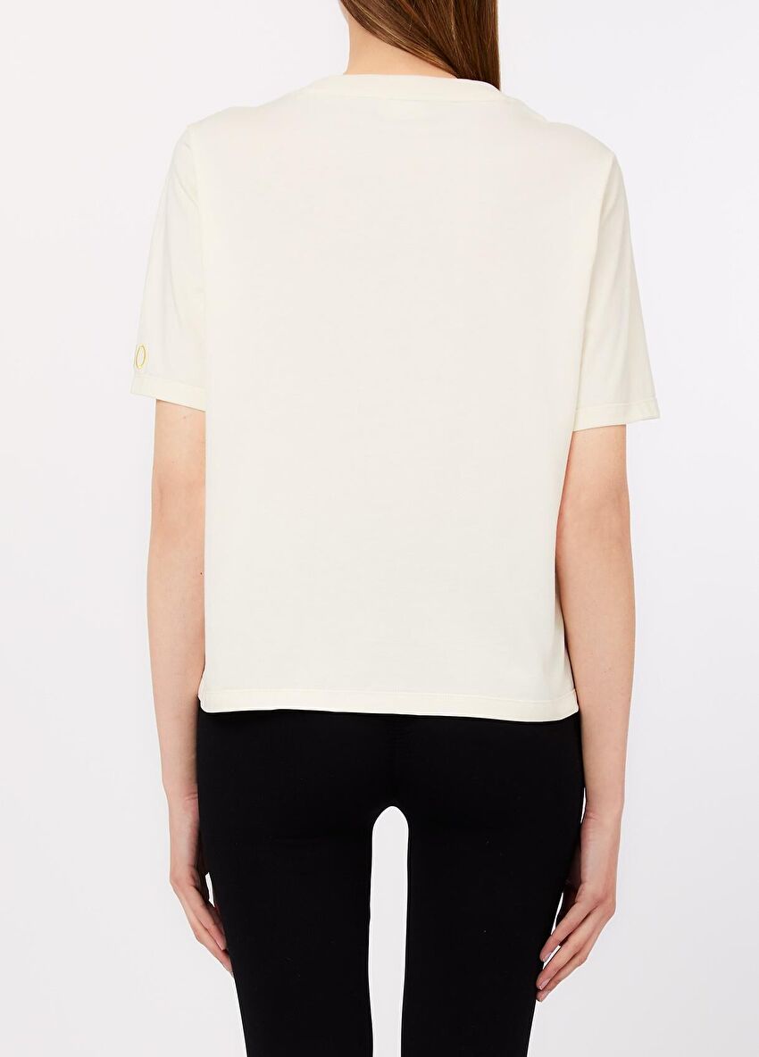 Beyaz / Yeşil Kısa Kollu Moda Tişört