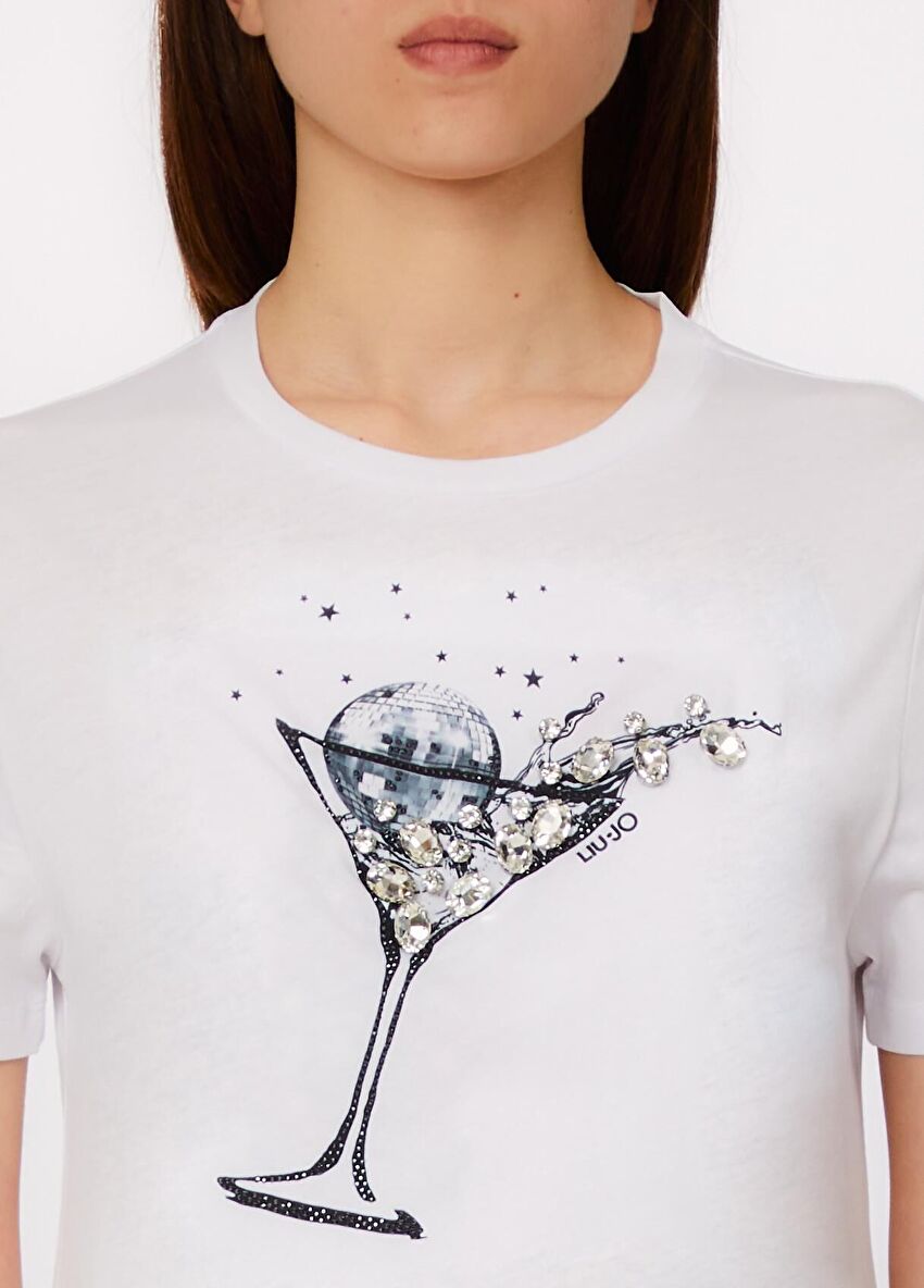 Beyaz Kısa Kollu Moda Tişört