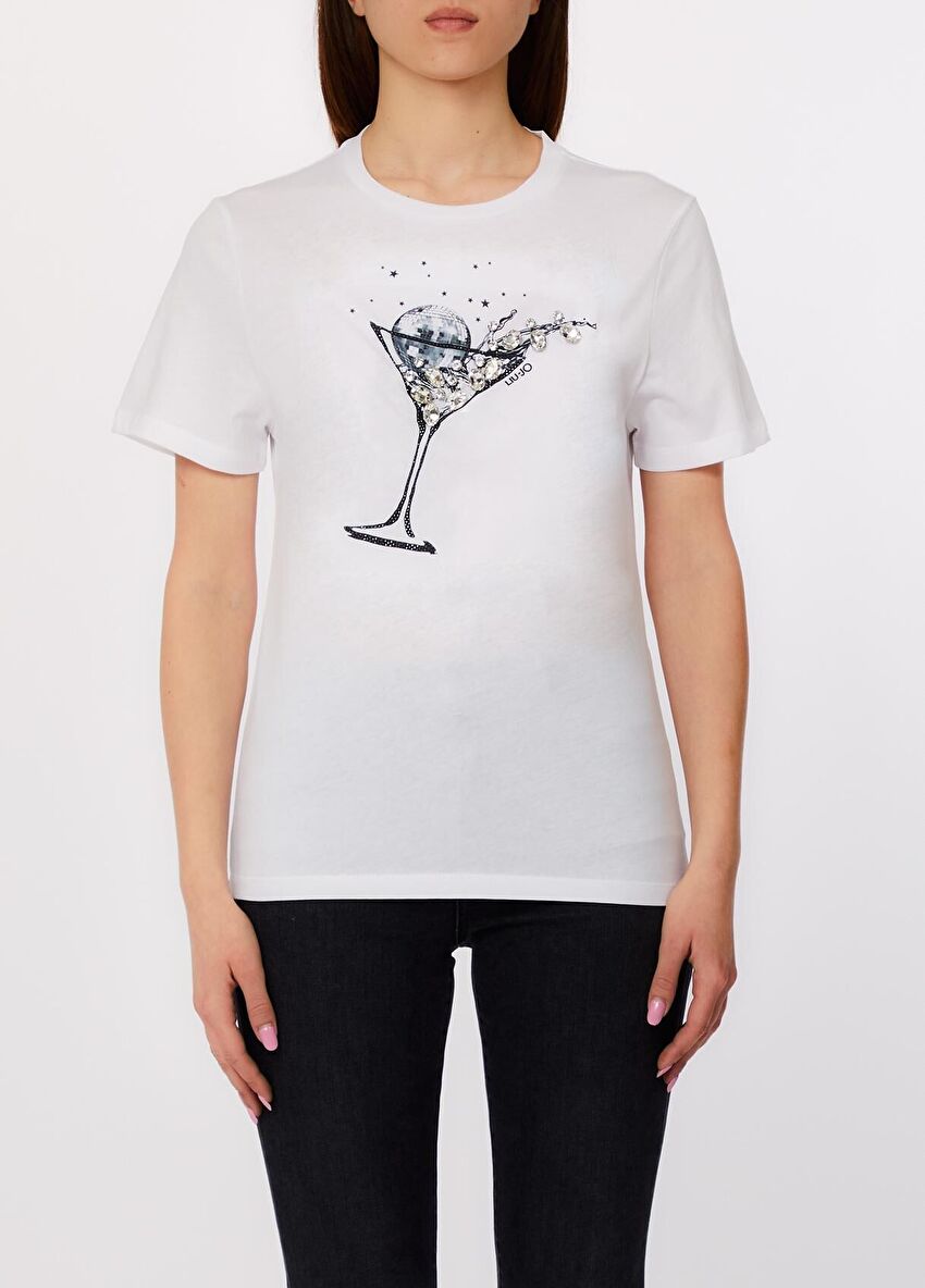 Beyaz Kısa Kollu Moda Tişört