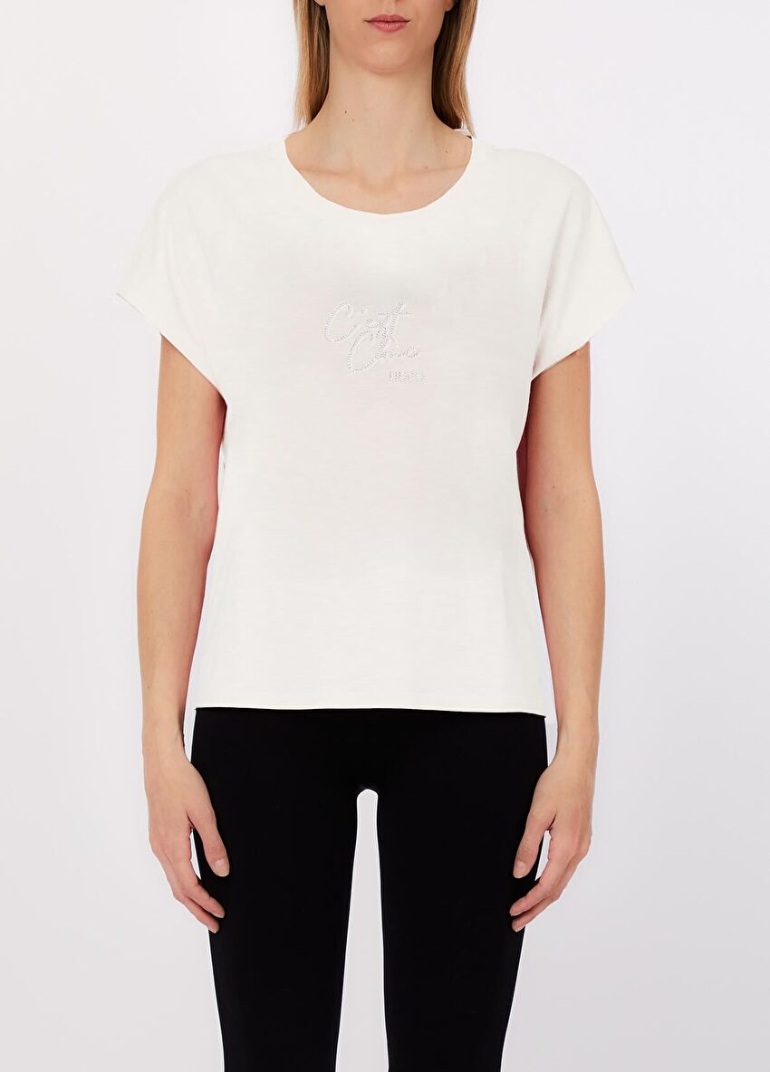 Beyaz Kısa Kollu Moda Tişört