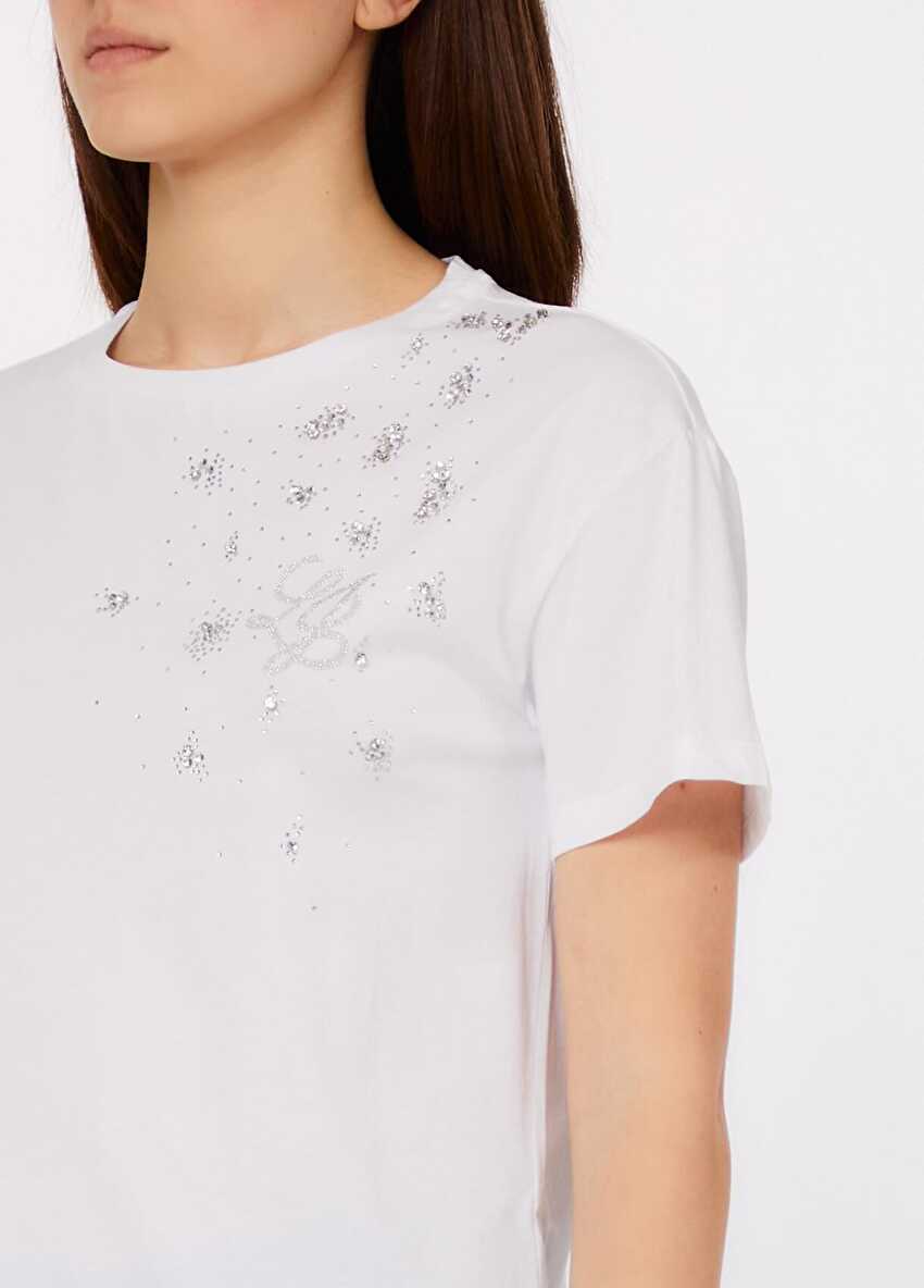 Beyaz Kısa Kollu Moda Tişört