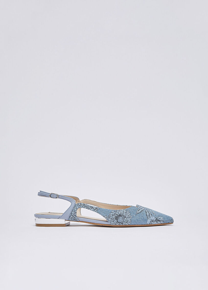 Baskılı Denim Slingback Ayakkabı