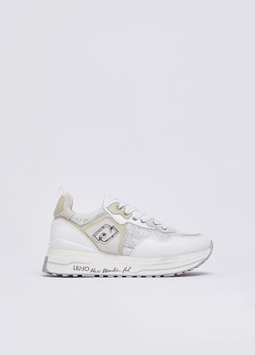 Beyaz Deri Payetli Sneaker