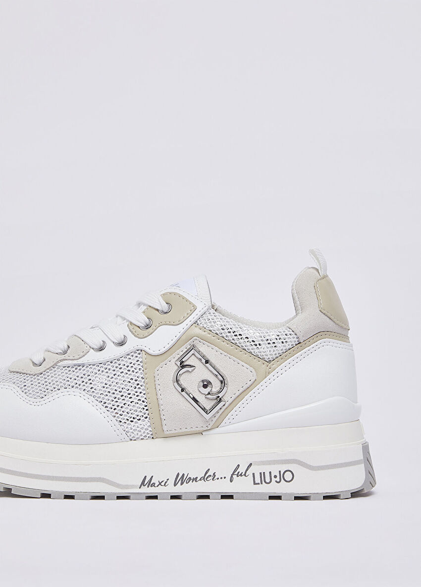 Beyaz Deri Payetli Sneaker