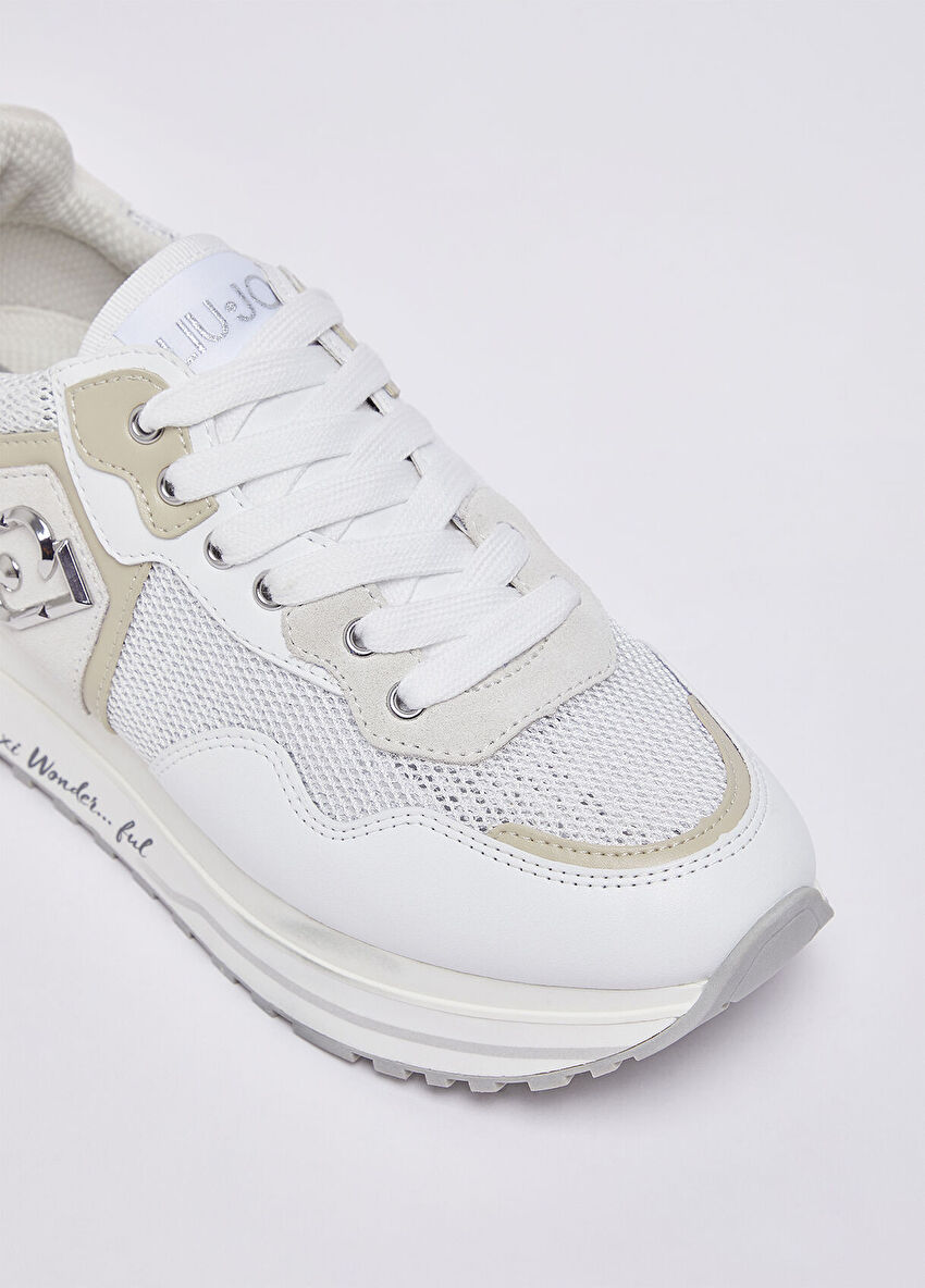 Beyaz Deri Payetli Sneaker