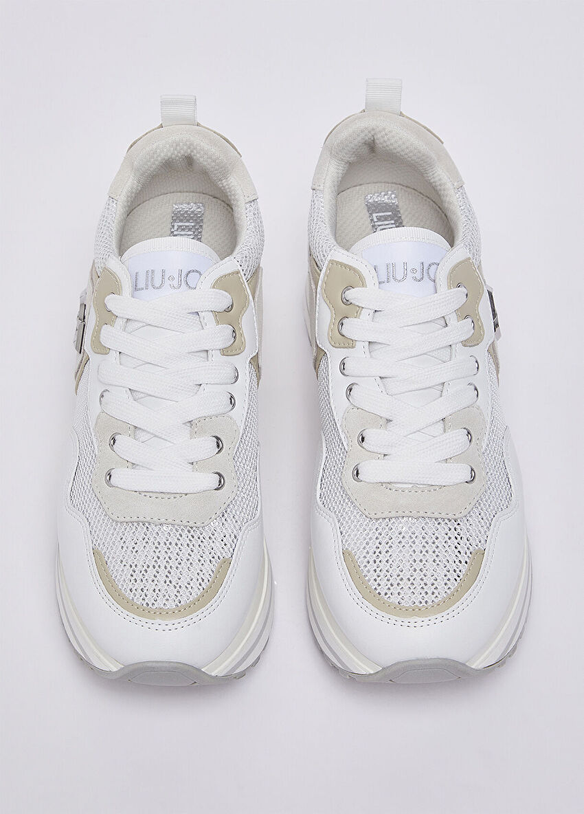 Beyaz Deri Payetli Sneaker