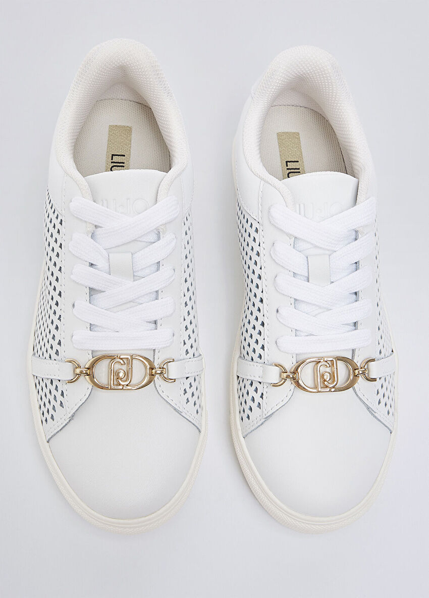 Beyaz Deri Perforaj Sneaker