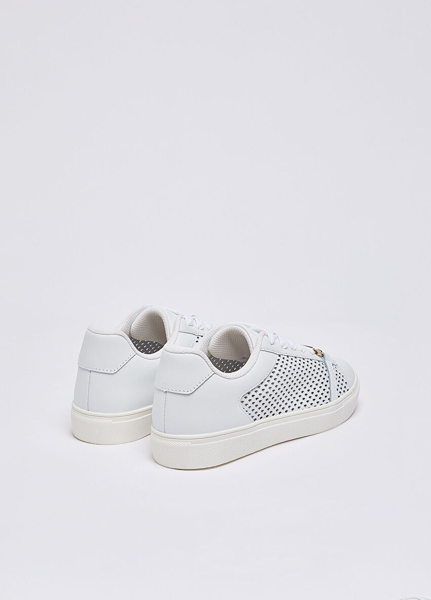 Beyaz Deri Perforaj Sneaker