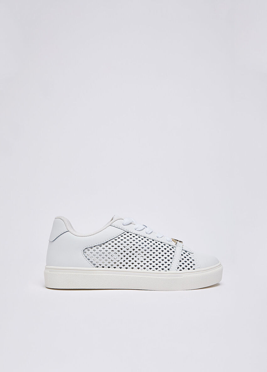 Beyaz Deri Perforaj Sneaker