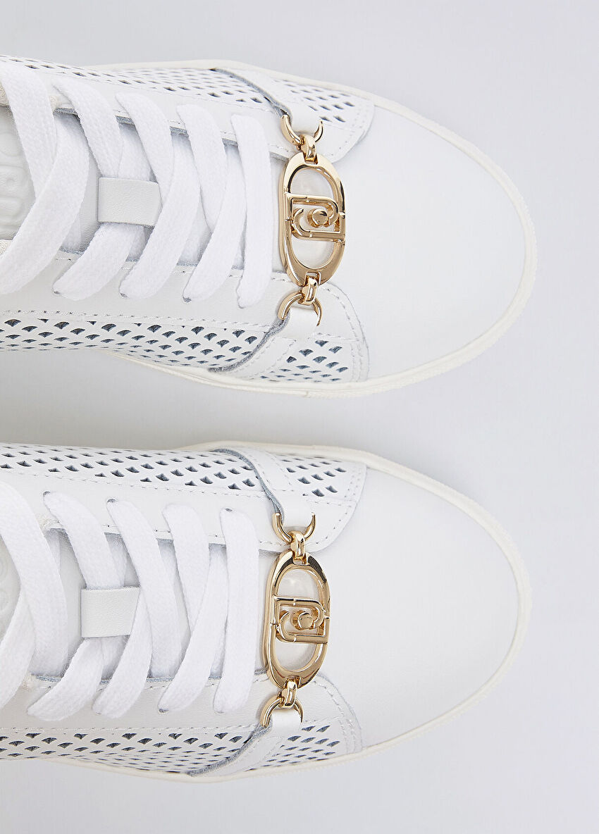 Beyaz Deri Perforaj Sneaker