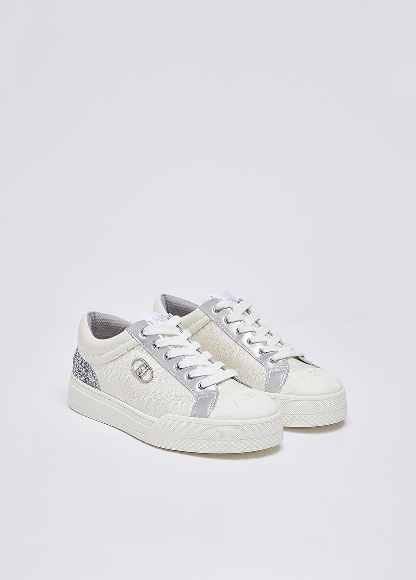 Beyaz Gümüş Kanvas Metalik Sneaker