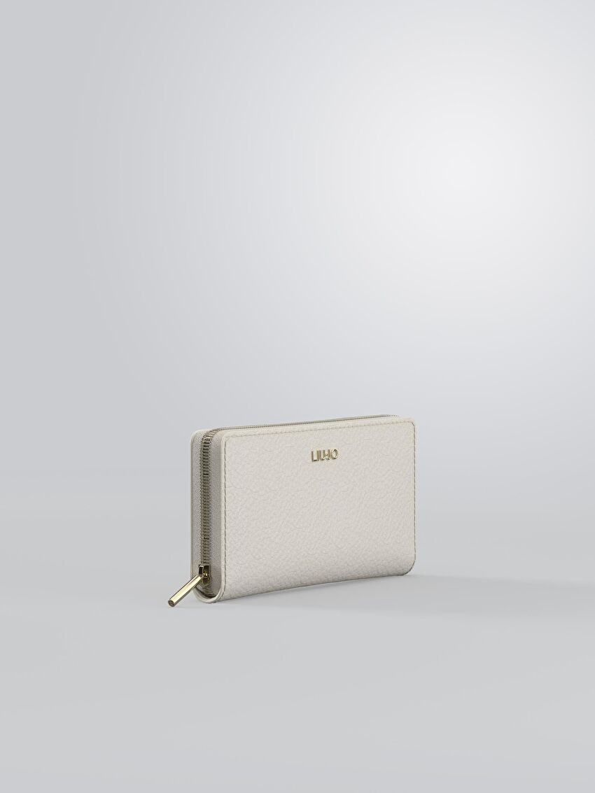Krem Büyük Zip-Around Cüzdan