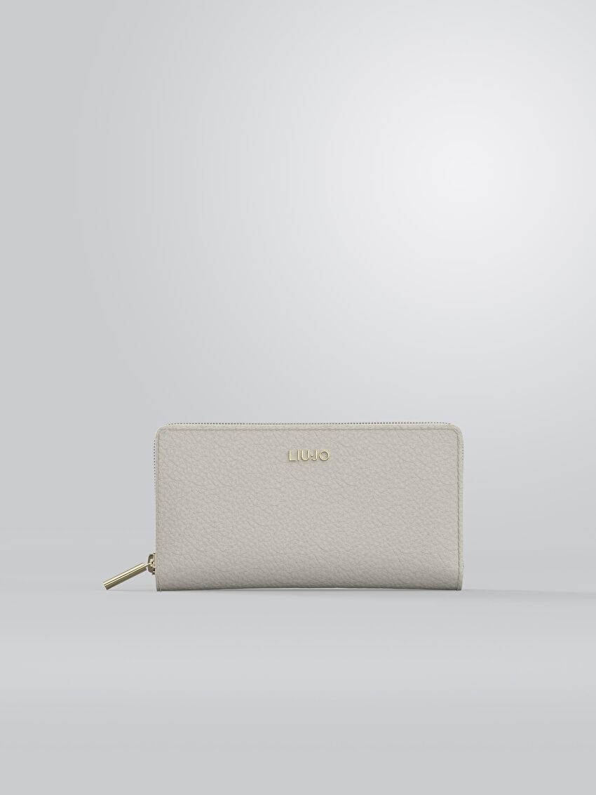 Krem Büyük Zip-Around Cüzdan