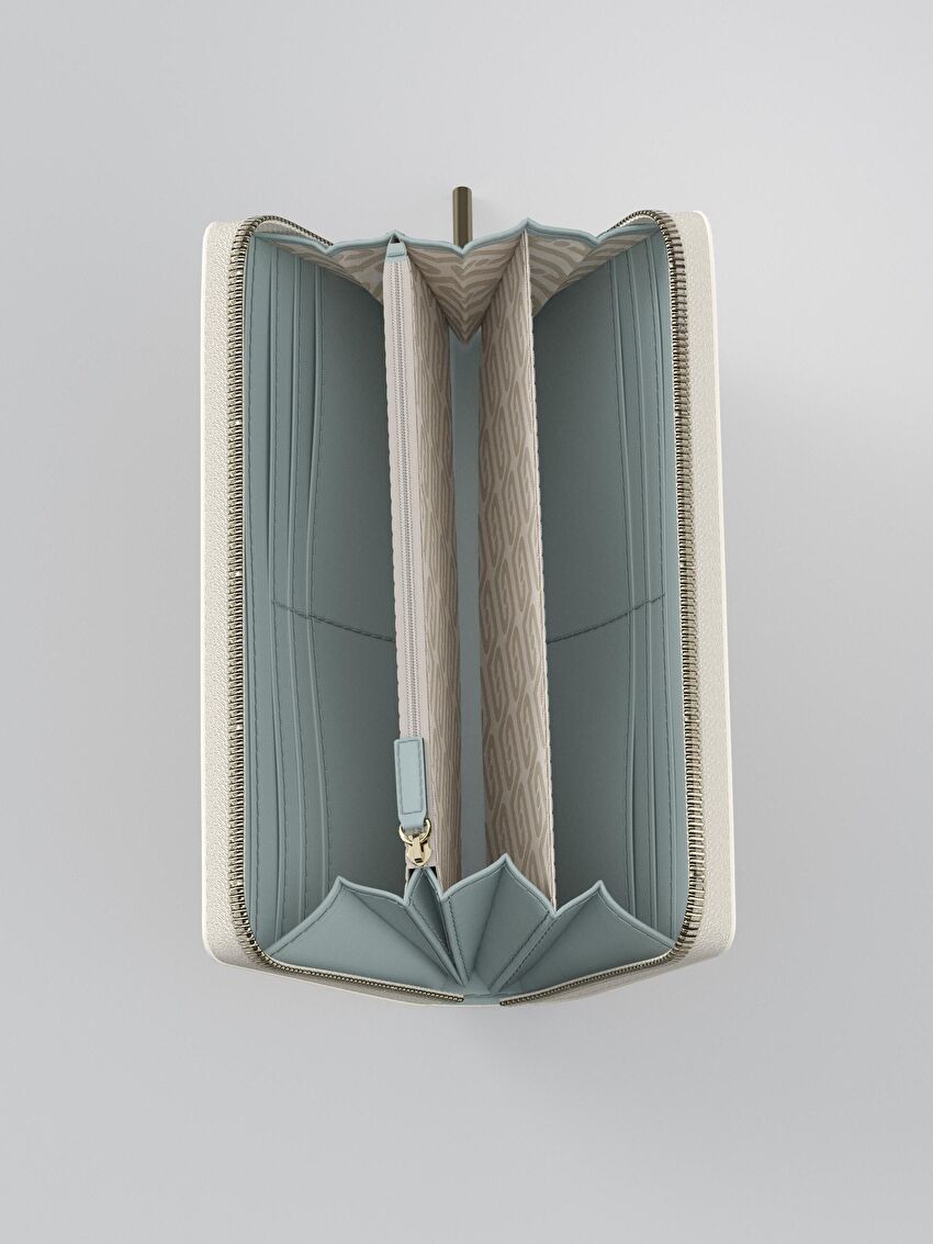 Krem Büyük Zip-Around Cüzdan