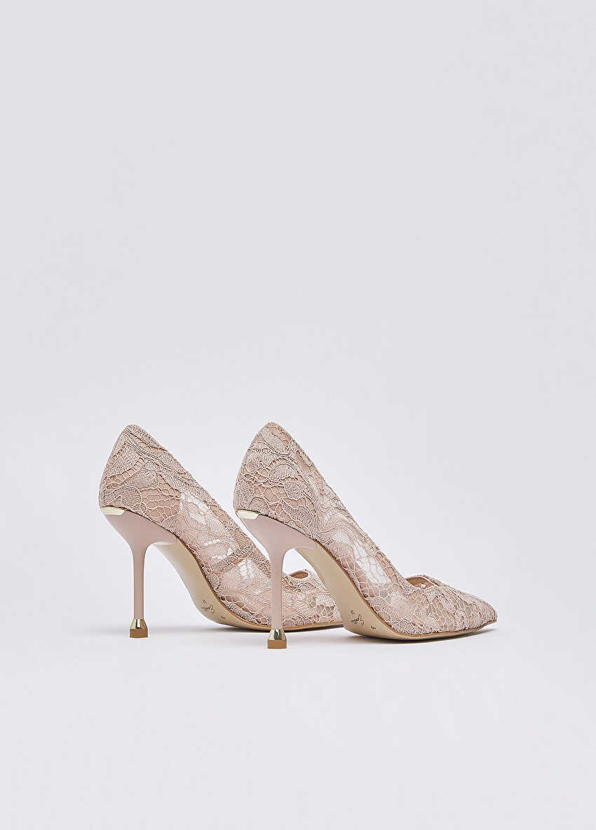 Blush (Pudra) Dantelli Dekolte Ayakkabı
