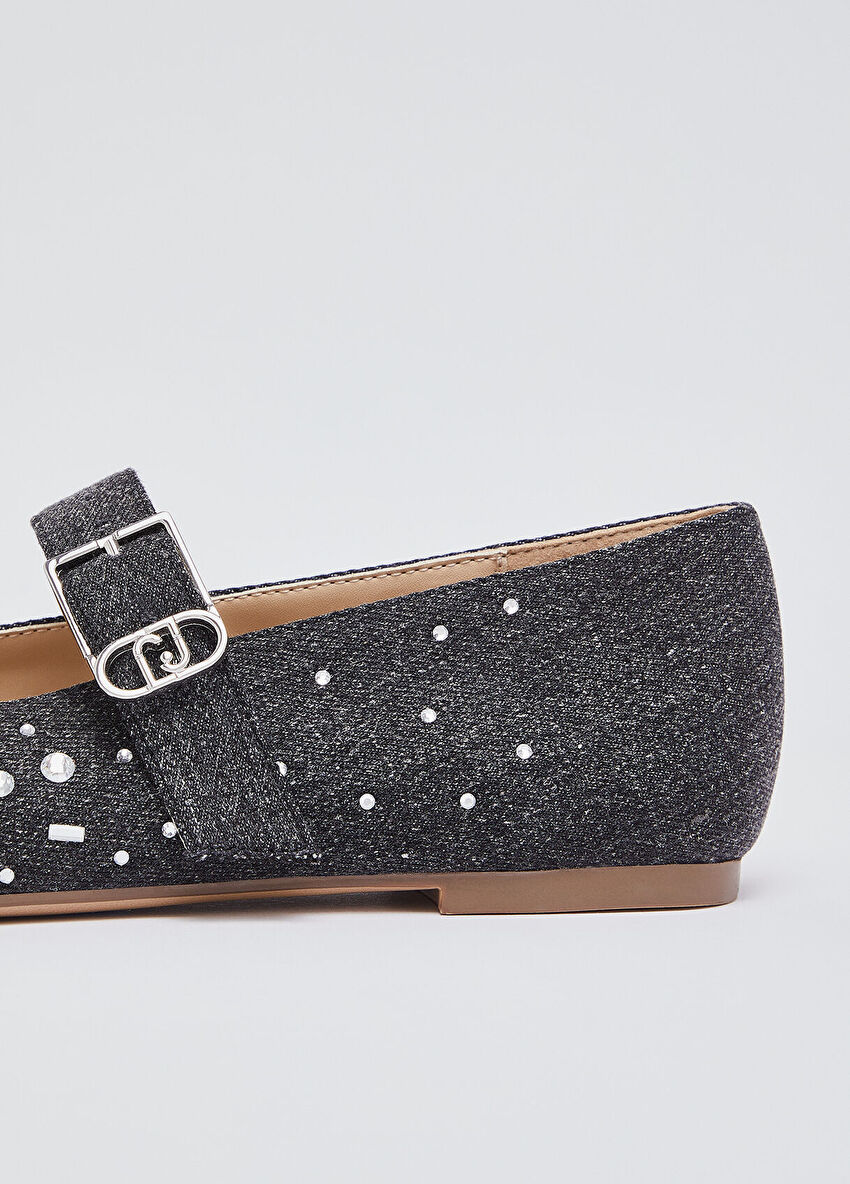 Denim Taş İşlemeli Balerin