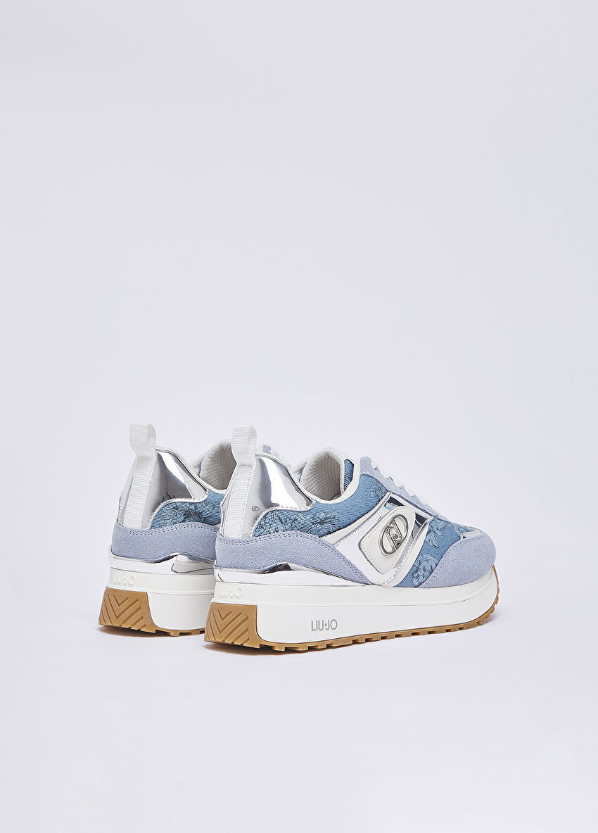 Denim Çiçek Baskılı Süet Sneaker