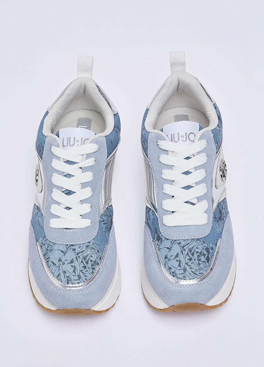 Denim Çiçek Baskılı Süet Sneaker