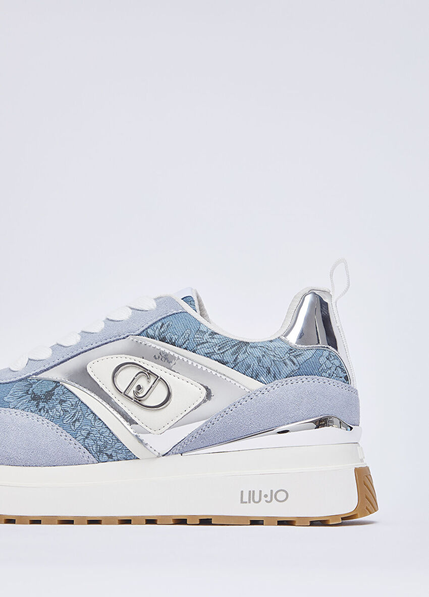 Denim Çiçek Baskılı Süet Sneaker