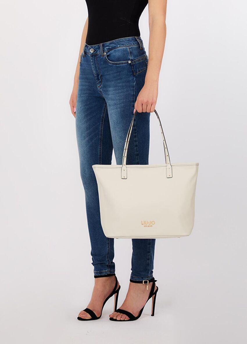 Krem Orta Boy Tote Çanta
