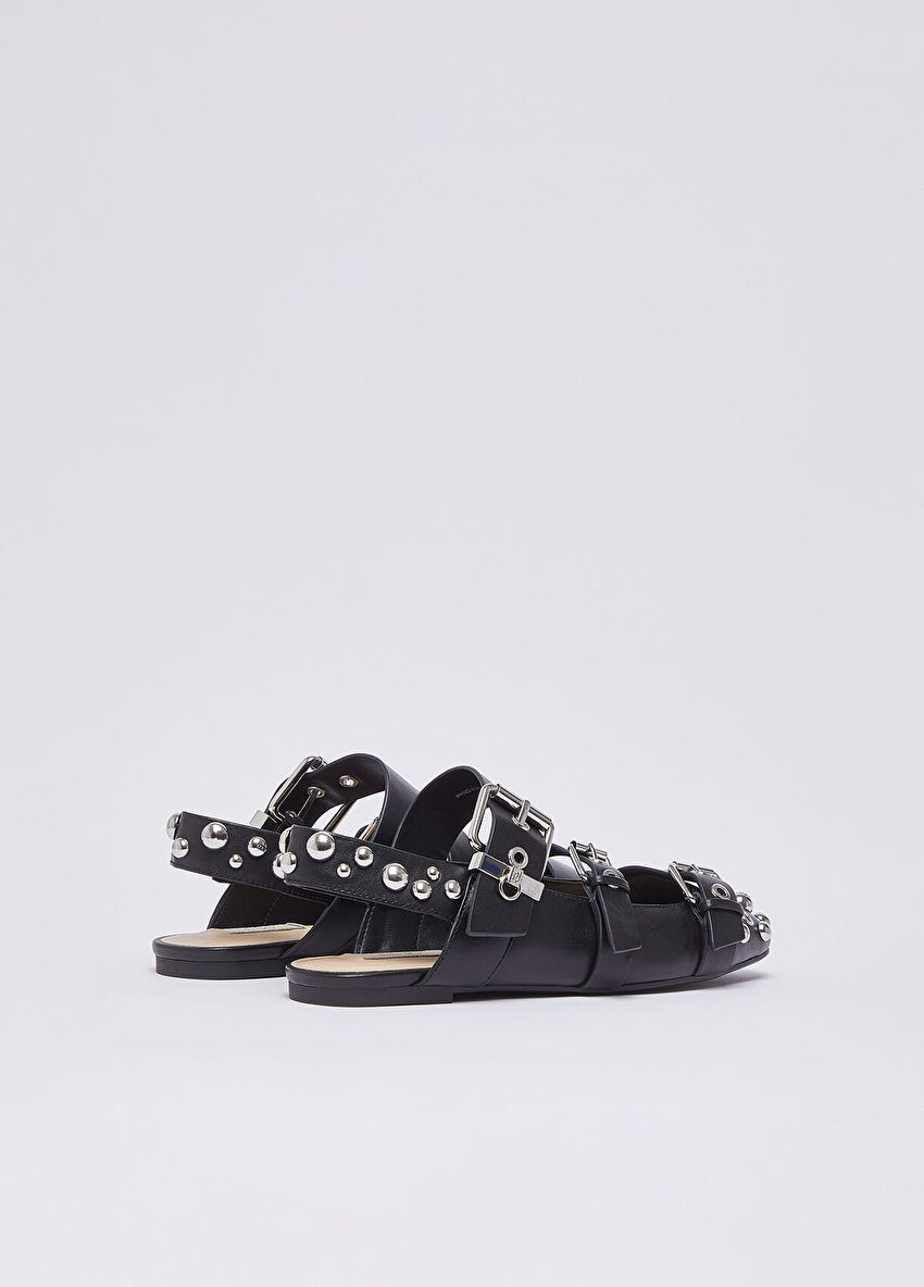 Siyah Stud Detaylı Deri Slingback