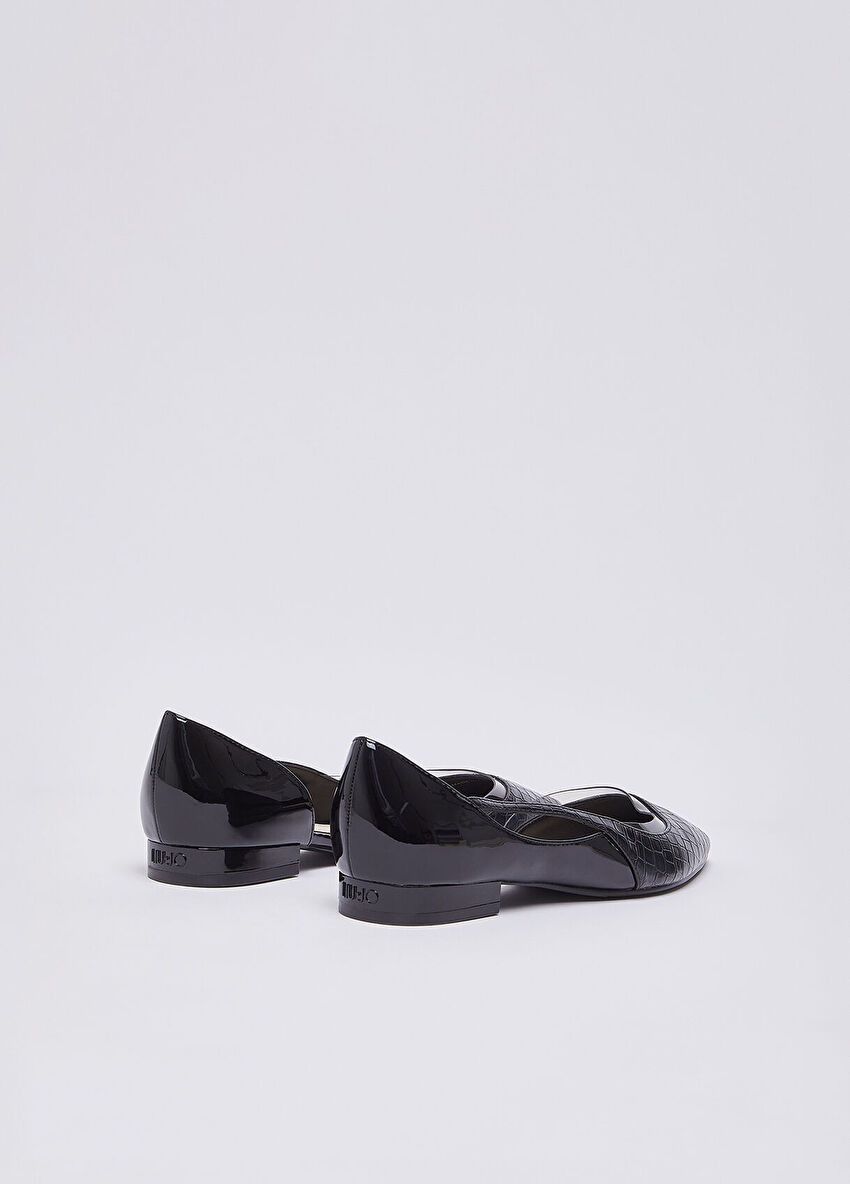 Siyah Baskılı Timsah Rugan Balerin