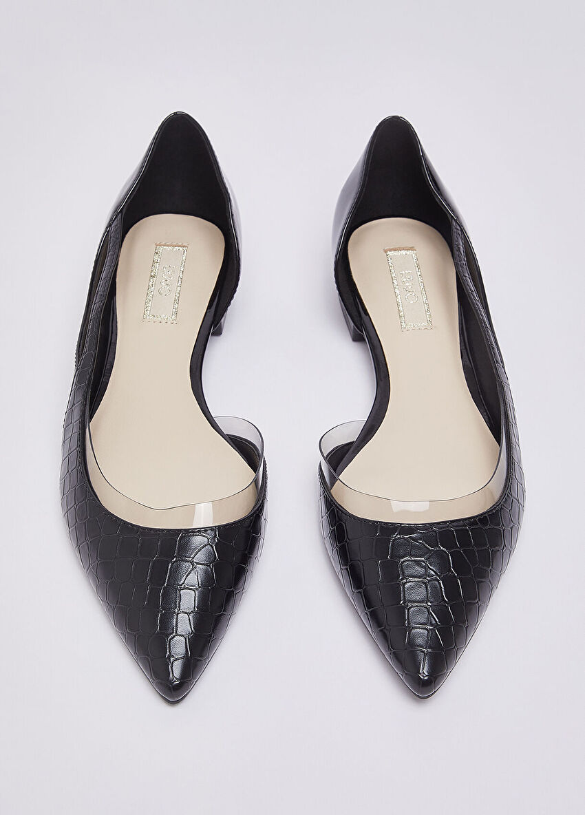 Siyah Baskılı Timsah Rugan Balerin