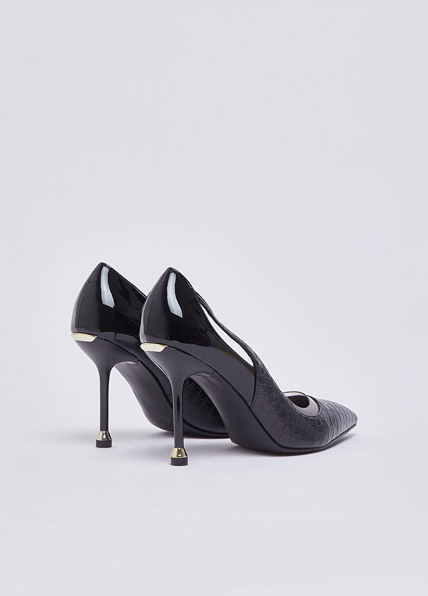 Siyah Baskılı Timsah Rugan Dekolte Ayakkabı