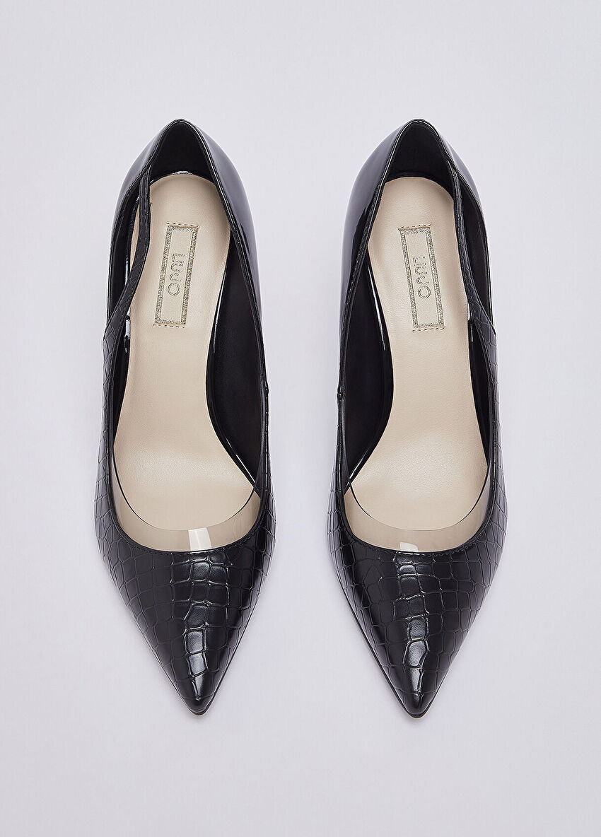 Siyah Baskılı Timsah Rugan Dekolte Ayakkabı