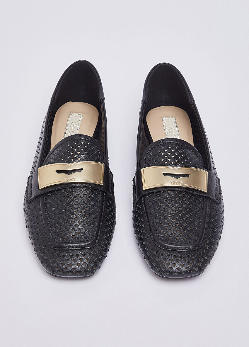 Siyah Delikli Nappa Mokasen