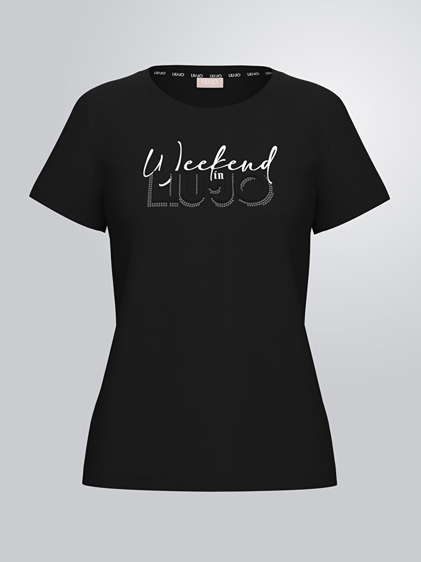 Siyah Kısa Kollu Moda Tişört