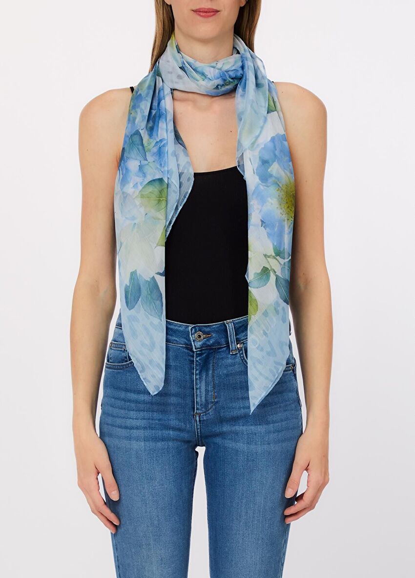 Soluk Mavi Peony Animalier Fular